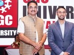 CGC founder chancellor S Rashpal Singh Dhaliwal and managing director Arsh Dhaliwal during an event on Tuesday. (HT) CGC founder chancellor S Rashpal Singh Dhaliwal and managing director Arsh Dhaliwal during an event on Tuesday. (HT)
