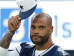 Dak Prescott of the Dallas Cowboys reacts on the sidelines during the NFL Preseason 2025 game between Dallas Cowboys and Los Angeles Rams. Dak Prescott of the Dallas Cowboys reacts on the sidelines during the NFL Preseason 2025 game between Dallas Cowboys and Los Angeles Rams.