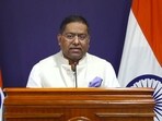 Ministry of External Affairs spokesperson Randhir Jaiswal addresses a press conference in New Delhi 