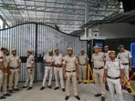 Police at the CM’s residence. (Sanchit Khanna/HT Photo) Police at the CM’s residence. (Sanchit Khanna/HT Photo)