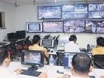 Pune, India - June 19, 2019A view of control room, as the traffic police check the CCTV cameras in Pune, India, on Wednesday, June 19, 2019. (Photo by Shankar Narayan/HT PHOTO)