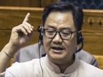 Union minister Kiren Rijiju speaks in the Lok Sabha on Wednesday. (Sansad TV)