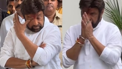 Balakrishna looked bereaved as he greeted people who came to visit the family after sister-in-law Padmaja's death. Balakrishna looked bereaved as he greeted people who came to visit the family after sister-in-law Padmaja's death.