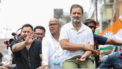 Congress MP Rahul Gandhi with Bihar LoP Tejashwi Yadav during the ‘Voter Adhikar Yatra' in Bihar’s Aurangabad on Monday. (Photo from X) Congress MP Rahul Gandhi with Bihar LoP Tejashwi Yadav during the ‘Voter Adhikar Yatra' in Bihar’s Aurangabad on Monday. (Photo from X)
