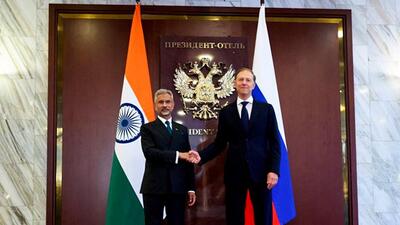 External Affairs Minister S Jaishankar with Russia’s deputy PM, Denis Manturov, during the 26th India-Russia Inter-Governmental Commission on Trade, Economic, Scientific, Technological and Cultural Cooperation IRIGC-TEC, in Moscow on Wednesday. (ANI) External Affairs Minister S Jaishankar with Russia’s deputy PM, Denis Manturov, during the 26th India-Russia Inter-Governmental Commission on Trade, Economic, Scientific, Technological and Cultural Cooperation IRIGC-TEC, in Moscow on Wednesday. (ANI)
