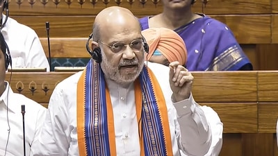 Union home minister Amit Shah speaks in the Lok Sabha during the Monsoon session of Parliament, in New Delhi on Wednesday, (Sansad TV) Union home minister Amit Shah speaks in the Lok Sabha during the Monsoon session of Parliament, in New Delhi on Wednesday, (Sansad TV)