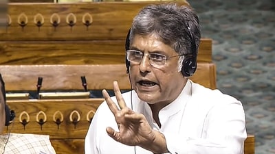 Congress MP Manish Tewari speaks in the Lok Sabha during the monsoon session of Parliament in New Delhi on Wednesday, August 20. (Sansad TV) Congress MP Manish Tewari speaks in the Lok Sabha during the monsoon session of Parliament in New Delhi on Wednesday, August 20. (Sansad TV)