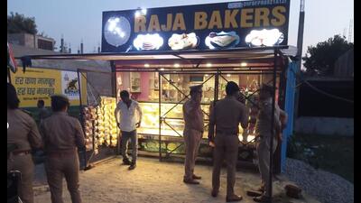 Police raid at the bakery whose owner was arrested on the charges of selling ganja. (HT )
