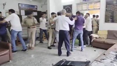People, including the boy’s relatives, raise an uproar at the school in Ahmedabad. (Videograb) People, including the boy’s relatives, raise an uproar at the school in Ahmedabad. (Videograb)