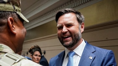 VP JD Vance greets a member of the National Guard, at Union Station in Washington, D.C. (REUTERS)