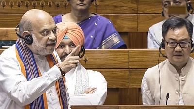 Home Minister Amit Shah speaks in the Lok Sabha during the Monsoon session of Parliament on Wednesday (Sansad TV) Home Minister Amit Shah speaks in the Lok Sabha during the Monsoon session of Parliament on Wednesday (Sansad TV)
