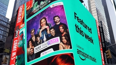 Just Too Filmy, a popular Bollywood podcast, was featured on Times Square billboards from August 15-21, celebrating India's 78th Independence Day. Just Too Filmy, a popular Bollywood podcast, was featured on Times Square billboards from August 15-21, celebrating India's 78th Independence Day.