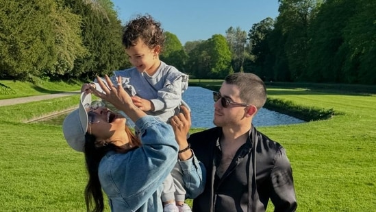 Priyanka Chopra and Nick Jonas with their daughter Malti Marie.