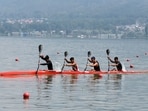 Athletes practice in Dal Lake ahead of the first-ever Khelo India Water Sports Festival, in Srinagar, on Wednesday. (ANI) Athletes practice in Dal Lake ahead of the first-ever Khelo India Water Sports Festival, in Srinagar, on Wednesday. (ANI)