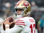 Brock Purdy of the San Francisco 49ers warms up prior to the NFL Preseason 2025 game against the Las Vegas Raiders. Brock Purdy of the San Francisco 49ers warms up prior to the NFL Preseason 2025 game against the Las Vegas Raiders.