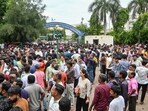 Ahmedabad: People gather at Seventh Day Adventist Higher Secondary School premises after an incident of mob vandalism, in Ahmedabad, Wednesday, Aug. 20, 2025. Ahmedabad: People gather at Seventh Day Adventist Higher Secondary School premises after an incident of mob vandalism, in Ahmedabad, Wednesday, Aug. 20, 2025.