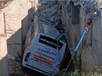 The bus carrying pilgrims to the Vaishno Devi shrine after skidding off a bridge on the Jammu-Pathankot highway in Samba district on Thursday. (HT Photo) The bus carrying pilgrims to the Vaishno Devi shrine after skidding off a bridge on the Jammu-Pathankot highway in Samba district on Thursday. (HT Photo)
