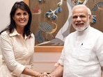 Nikki Haley with Prime Minister Narendra Modi in New Delhi.