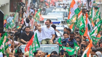 Congress MP Rahul Gandhi with Bihar LoP Tejashwi Yadav (in black) during the 'Voter Adhikar Yatra' in Aurangabad on Monday (INC India) Congress MP Rahul Gandhi with Bihar LoP Tejashwi Yadav (in black) during the 'Voter Adhikar Yatra' in Aurangabad on Monday (INC India)