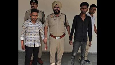 Accused in police custody in Karnal on Thursday. (HT Photo)