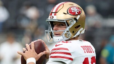Brock Purdy of the San Francisco 49ers warms up prior to the NFL Preseason 2025 game against the Las Vegas Raiders. (Getty Images via AFP) Brock Purdy of the San Francisco 49ers warms up prior to the NFL Preseason 2025 game against the Las Vegas Raiders. (Getty Images via AFP)