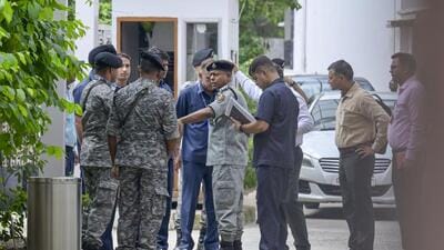 Central Reserve Police Force (CRPF) personnel at the residence of Delhi Chief Minister Rekha Gupta in Civil Lines on Thursday. (RAJ K RAJ /HT PHOTO) Central Reserve Police Force (CRPF) personnel at the residence of Delhi Chief Minister Rekha Gupta in Civil Lines on Thursday. (RAJ K RAJ /HT PHOTO)