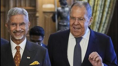External affairs minister S. Jaishankar with his Russian counterpart Sergey Lavrov in Moscow (AP) External affairs minister S. Jaishankar with his Russian counterpart Sergey Lavrov in Moscow (AP)