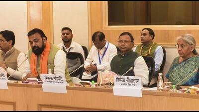 Finance minister Nirmala Sitharaman chairs a meeting of Group of Ministers (GoMs) constituted by the GST Council on Compensation Cess, Health and Life Insurance, and Rate Rationalisation at Vigyan Bhawan, in New Delhi on Aug 20 (@FinMinIndia) Finance minister Nirmala Sitharaman chairs a meeting of Group of Ministers (GoMs) constituted by the GST Council on Compensation Cess, Health and Life Insurance, and Rate Rationalisation at Vigyan Bhawan, in New Delhi on Aug 20 (@FinMinIndia)