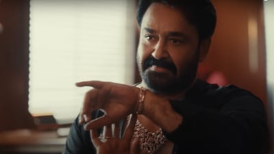 Mohanlal in a still from the viral jewellery ad by his Thudarum co-star Prakash Varma. Mohanlal in a still from the viral jewellery ad by his Thudarum co-star Prakash Varma.