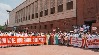 Opposition staged protests against alleged 'vote theft', during the monsoon session of Parliament. (PTI) Opposition staged protests against alleged 'vote theft', during the monsoon session of Parliament. (PTI)