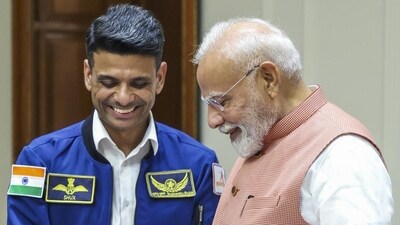Prime Minister Narendra Modi during a meeting with astronaut Shubhanshu Shukla, at his residence in New Delhi, on Monday. (PMO) (HT_PRINT) Prime Minister Narendra Modi during a meeting with astronaut Shubhanshu Shukla, at his residence in New Delhi, on Monday. (PMO) (HT_PRINT)