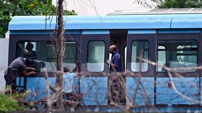 A train bound for Sant Gadgebaba Chowk station was stopped at Acharya Atre Chowk station for 12 minutes from 9.28 am onwards on Thursday. (Raju Shinde/HT Photo)