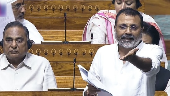 New Delhi, Aug 19 (ANI): BJP MP Nishikant Dubey speaks in the Lok Sabha during the Monsoon Session of Parliament, in New Delhi on Tuesday, (Sansad TV)