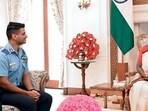 Group Captain Shubhanshu Shukla calls on President Droupadi Murmu at Rashtrapati Bhavan, in New Delhi on Friday. (Photo RB/ANI Photo)