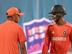 Rahul Dravid and Shubman Gill during the 2023 World Cup in India