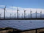 Wind turbines and solar panels near Palm Springs, Calif. Wind turbines and solar panels near Palm Springs, Calif.