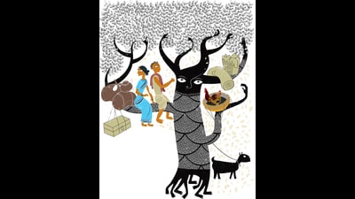 A folktale about why trees grew roots, told in the Andaman and Nicobar Islands, offers a curt reminder that there is a price to be paid for turning a forest against you. (HT Illustration by Malay Karmakar) A folktale about why trees grew roots, told in the Andaman and Nicobar Islands, offers a curt reminder that there is a price to be paid for turning a forest against you. (HT Illustration by Malay Karmakar)