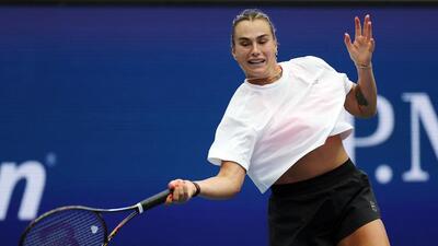 Aryna Sabalenka during a practice session. (Getty Images via AFP) Aryna Sabalenka during a practice session. (Getty Images via AFP)