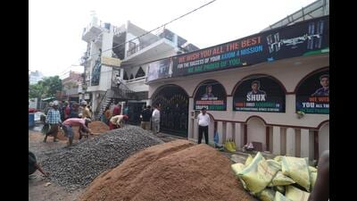 Civic works underway near Shubhanshu Shukla’s residence in Lucknow’s Triveni Nagar on Friday (Deepak Gupta/HT) Civic works underway near Shubhanshu Shukla’s residence in Lucknow’s Triveni Nagar on Friday (Deepak Gupta/HT)