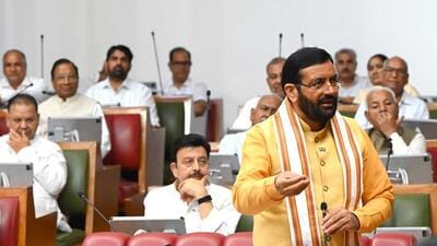 Haryana chief minister Nayab Singh Saini speaking during monsoon session at Haryana Vidhan Sabha in Chandigarh on Friday. (Keshav Singh /Hindustan Times)
