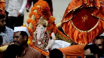 Pune, India - September 13, 2018: Kesariwada Ganesh Festival procession in Pune, India, on Thursday, September 13,2018. (Photo by Ravindra Joshi/HT PHOTO) Pune, India - September 13, 2018: Kesariwada Ganesh Festival procession in Pune, India, on Thursday, September 13,2018. (Photo by Ravindra Joshi/HT PHOTO)
