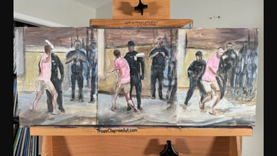 An artist painted the “Sandwich guy.” Sketches with his likeness have been popping up in Washington, DC. (X/@Travispaints) An artist painted the “Sandwich guy.” Sketches with his likeness have been popping up in Washington, DC. (X/@Travispaints)