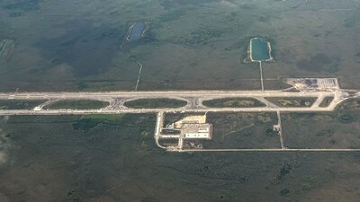 TOPSHOT - An ariel view of a migrant detention center, dubbed "Alligator Alcatraz," is seen located at the site of the Dade-Collier Training and Transition Airport in Ochopee, Florida on July 7, 2025. (AFP)