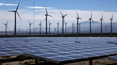 Wind turbines and solar panels near Palm Springs, Calif. Wind turbines and solar panels near Palm Springs, Calif.