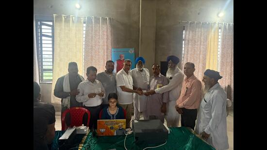 A BJP camp held in 39 constituencies to help people enroll in various centrally sponsored welfare schemes, including Awas Yojana (Housing Scheme), Kisan Samman Nidhi (PM-KISAN), Ayushman Bharat (Health Insurance Scheme), E-Shram Card, and others. (ht)