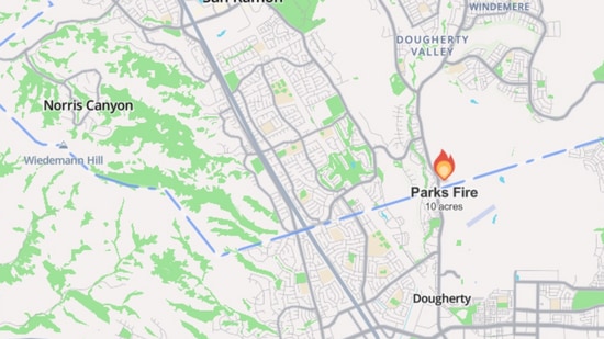 Map of Parks Fire near Dublin, CA. (Screengrab/ Watchduty)