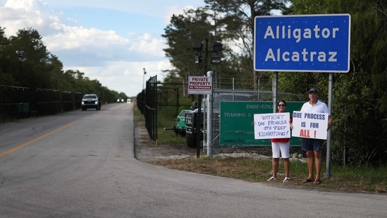 Florida officials, including Governor DeSantis, have appealed the court's decision to dismantle the controversial detention facility, (Photo by JOE RAEDLE / GETTY IMAGES NORTH AMERICA / Getty Images via AFP) (Getty Images via AFP)