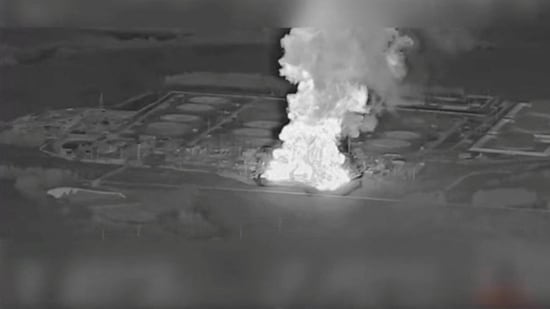 Smoke rises from an oil-pumping station during a fire in the Bryansk region of Russia on Thursday.