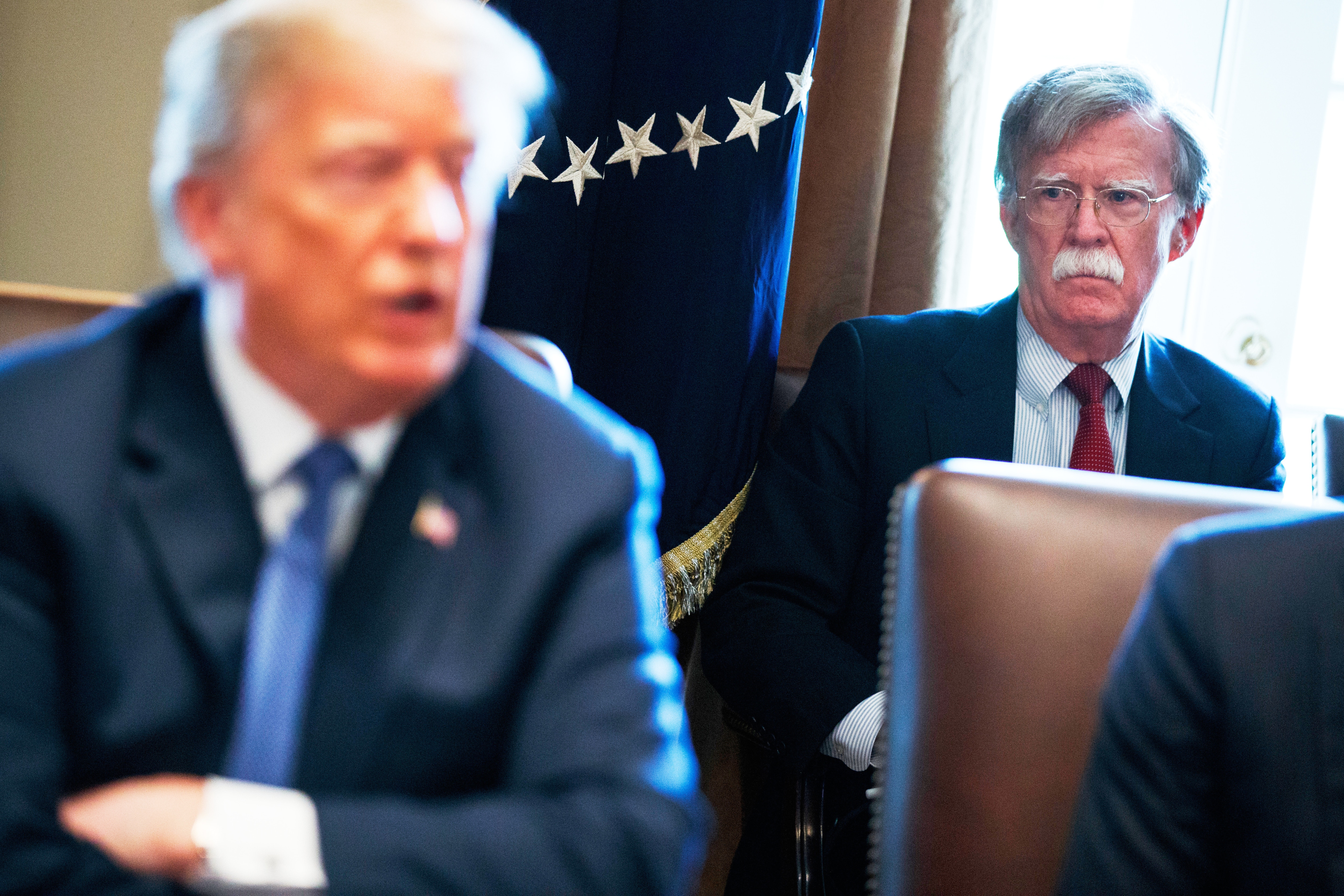 National security adviser John Bolton listens as President Donald Trump speaks during a cabinet meeting at the White House, April 9, 2018, in Washington. (File Photo/AP) National security adviser John Bolton listens as President Donald Trump speaks during a cabinet meeting at the White House, April 9, 2018, in Washington. (File Photo/AP)