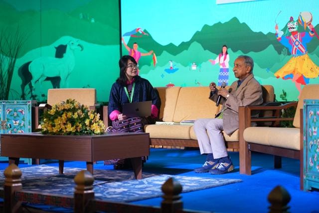 S Natesh, author, Iconic Trees of India, in conversation with Namgay Choden (Courtesy Bhutan Echoes) S Natesh, author, Iconic Trees of India, in conversation with Namgay Choden (Courtesy Bhutan Echoes)
